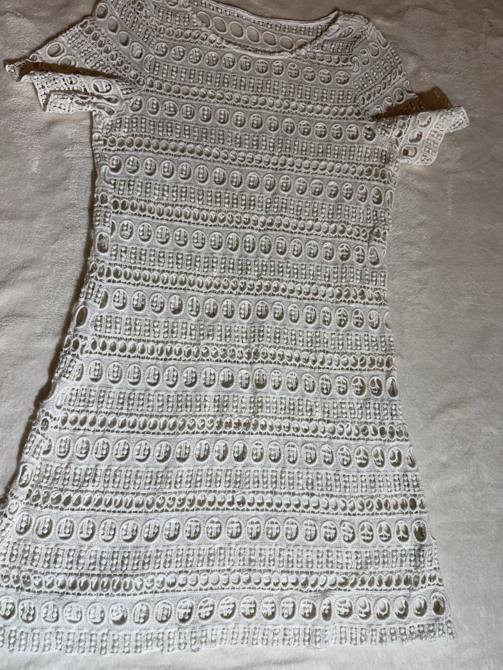 Crochet Lace Dress Womens Small Ivory Boho Coastal Knit Festival Beach Fairy